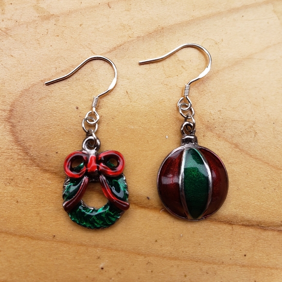 OOAK Made By Me Upcycled Enamel Christmas Earrings - Picture 4 of 4